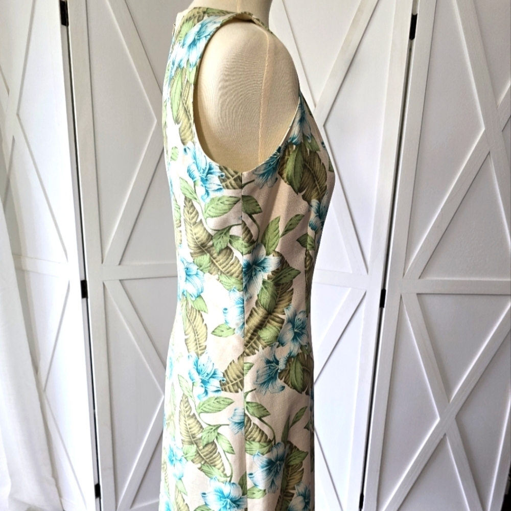 Tommy Bahama Vintage Silk Hawaiian Sleeveless Dress - Blue and Green - Picture 5 of 10